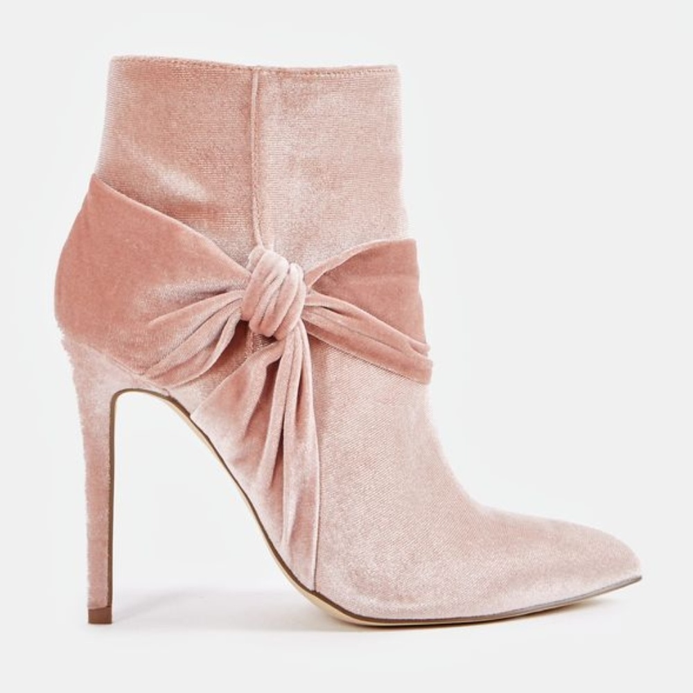 JustFab "Karolina" Pink Velour Booties with Bow